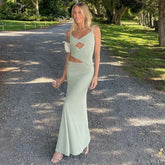 Hollow Out Spaghetti Strap Backless Long Dress